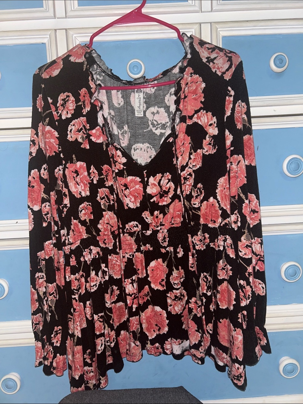 American Rag Black Tunic with Coral-Pink Floral Print